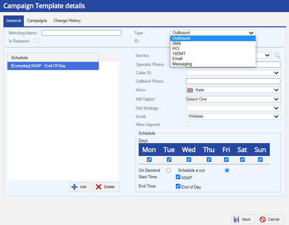 Campaign Template Details Window