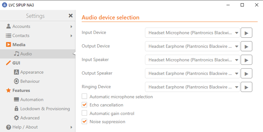 Audio device selection section