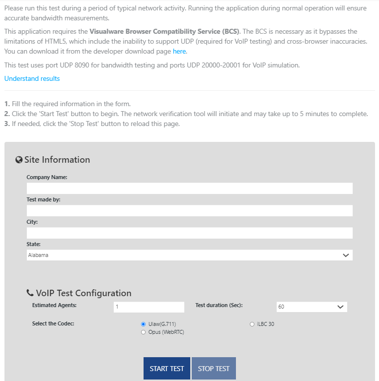 VoIP Qualification Test Page